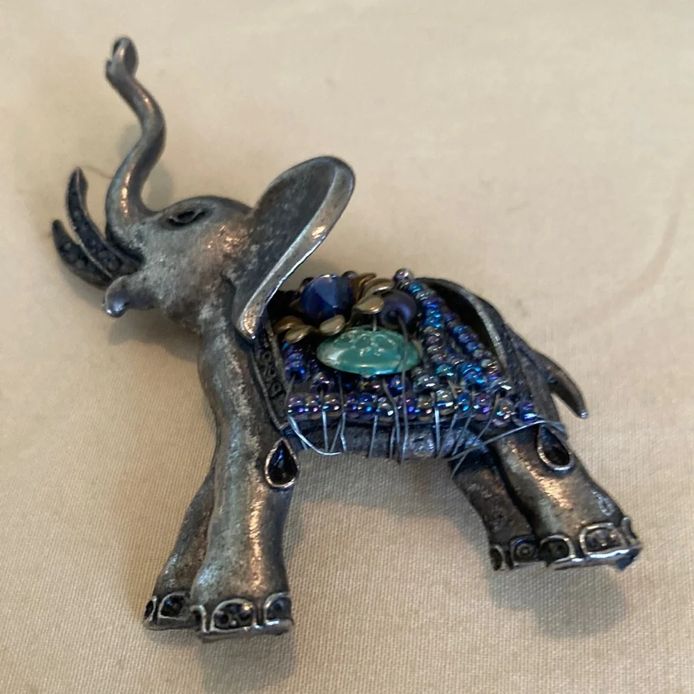 Silver tone  decorated elephant brooch